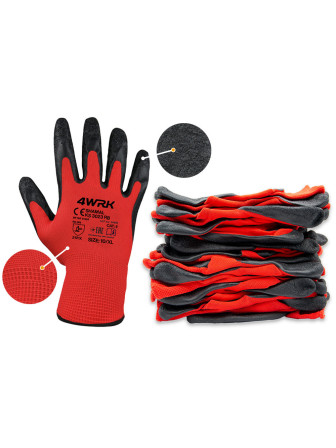 Rękawice robocze CZERWONO/CZARNE powlekane lateksem SHAMAL 12 PAR